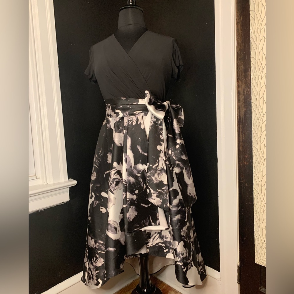 R&M Richards Black/White High/Low Formal Dress. Size 14. Worn one time.